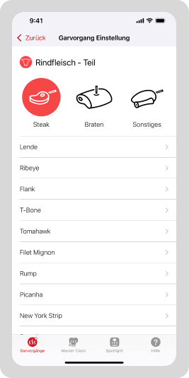 Select meat on Meater app