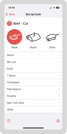 Select meat on Meater app